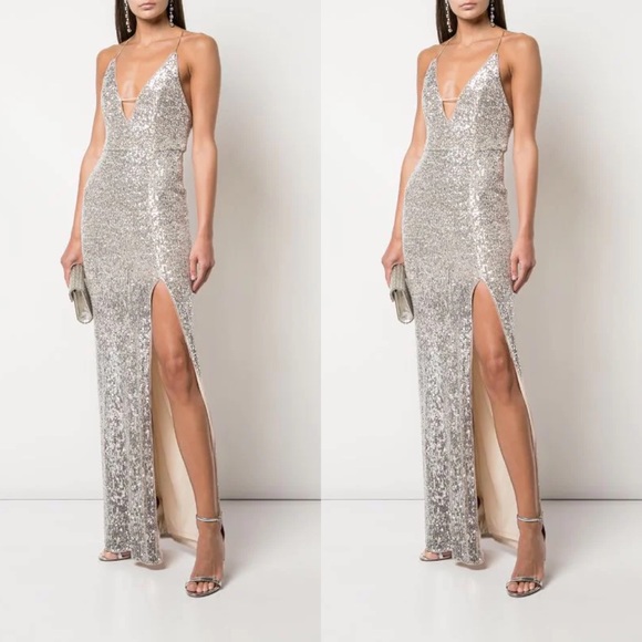 Aidan Mattox Sequin Column Gown - Picture 2 of 5